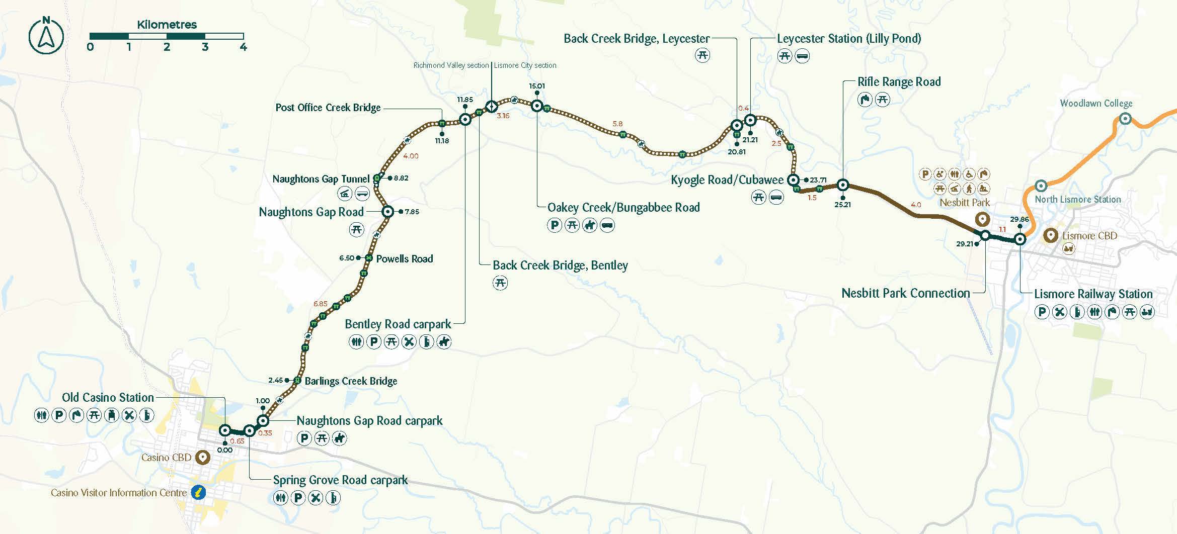Lismore to Casino Rail Trail Map